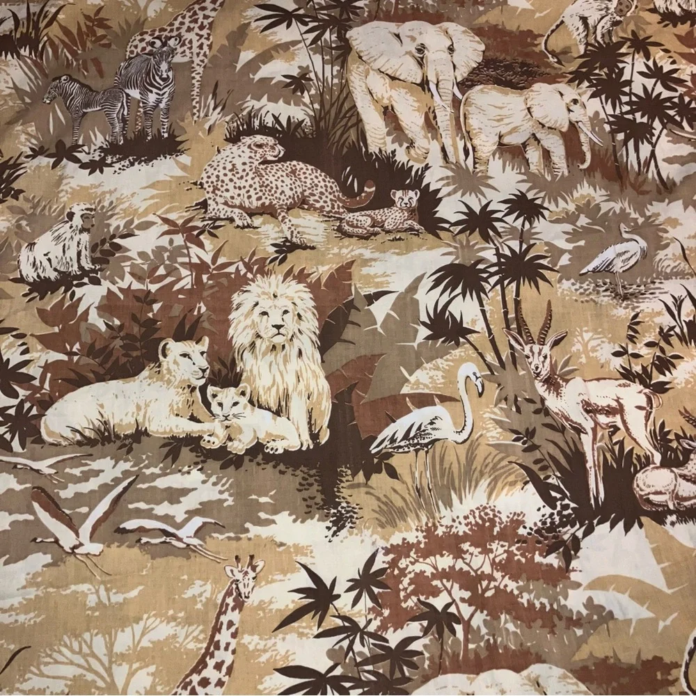 Vtg Safari Animal Print Single Flat Sheet 66x104” and Standard Pillowcase 20x26”